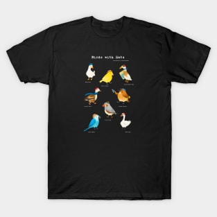 Birds with Hats - text in white T-Shirt